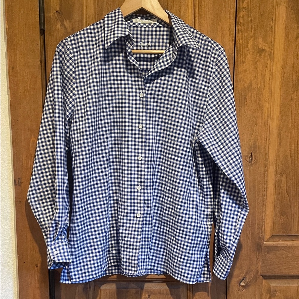 Foxcroft Blue and White Gingham Button-Up Shirt